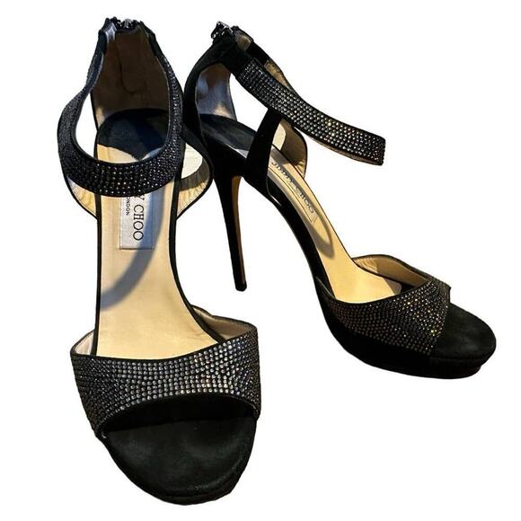 Jimmy Choo Crystal-Embellished Black Suede Heels | Size 11| Evening - Picture 5 of 9